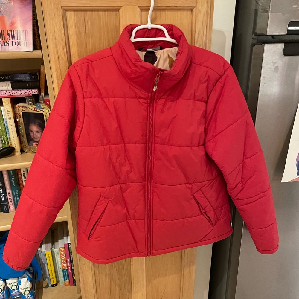 REI red puffy warm cozy coat